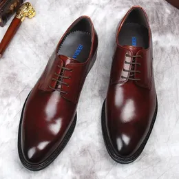 Burgundy Black Oxford Dress Shoes for Men 비즈니스 패션 수제 웨딩 형식 진짜 가죽 디자이너 오리지널 240110