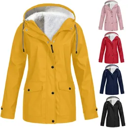 Женская однотонная куртка от дождя, уличная толстовка с капюшоном для пешего туризма, водонепроницаемое ветрозащитное длинное пальто, теплая верхняя одежда, женская одежда 240110