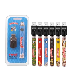 Backwoods Cookies Batterie-Set, Bottom Twist Slim Pen, 510 Gewinde, Batterien VV 1100 mAh, vorheizen für m6t th205, dickes Öl, mit USB-Verpackung