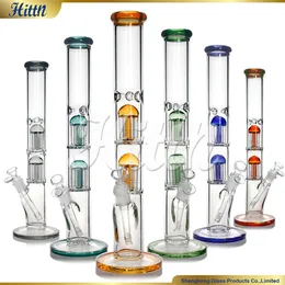 Glass Bong Water Bong 420 Straight Tube Double 8 Tree Arms Perc Glass Bong 16.7 Inches 5mm Thick Hand Blown Bong for Smoking 14mm Joint