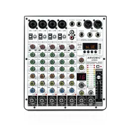 Mixer de áudio de 6 canais ARVOMIC DJ com interface USB Função Bluetooth 16 efeitos DSP e 3Band EQ ARMX6 240110