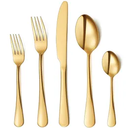 5Pcs/Set Gold Flatware Set Stainless Steel Silverware Cutlery Set Tableware Western Dinnerware Golden Fork Spoon Steak Kitchen Utensil HW0168