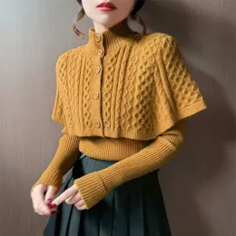 Qnpqyx yeni kadın kazaklar vintage sweater örgü ince balıkçı yaka katı Koreli tek göğüslü hırka pelerin kazakları sonbahar