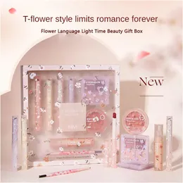 Set Hivi Set di trucco per la lingua dei fiori Confezione regalo Confezione regalo in velluto Smalto per labbra Rossetto Set da 8 pezzi Regalo di festa per fidanzata e moglie