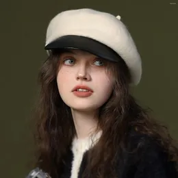 Berets Women's Retro Hat Contrast Color Western Style Ivy Cap Soft Woolen Spaper Painter Girls Classic Beret Flat