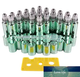 24pcs 10ml Green Essential oil UV Coated Glass Roll on Bottles Vials with Stainless Steel Roller Ball for perfume aromatherapy2241537
