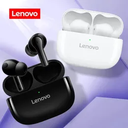 Hörlurar Lenovo Bluetooth hörlurar Trådlösa hörlurar med laddningsfodral Byggt mikrofon Waterproof Earphone Mobiltelefon universal