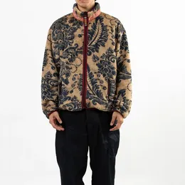 Jaquetas vintage de pelúcia floral com gola alta, casacos soltos de cardigã masculino e feminino