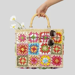 Totes Bohemian Granny Square St Handbags Casual Paper Woven Bamboo Handle Women Hand Bags Handmade Summe Beach Bag Large Tote Pursestylishyslbags
