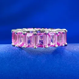 Ewigkeit Emerald Cut Pink Diamond Ring 100% Real 925 Sterling Silber Party Ehering -Ringe für Frauen Männer Engagement Schmuck