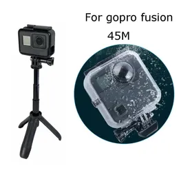 Trípodes Go Pro Fusion Mini trípode mout + 45M funda impermeable subacuática para GoPro fusion 360 cámara de vídeo accesorios de carcasa de buceo