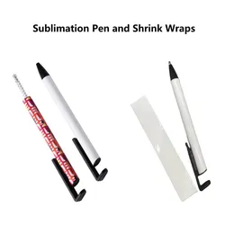 2 IN 1 Sublimation Pens with Shrink Wraps Cartridge DIY Blanks Phone Holders Thermal Heat Transfer White Ballpoint Gel Pen Wholesa2363596