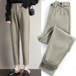 Pantaloni da donna in peluche di lana autunno e inverno 2024 larghi sottili casual ravanello a gamba larga vecchio harem