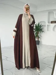 Etnik Giyim Eid Müslüman Elbise Abayas Kadınlar İçin 2 Parça Set Musulman Toplulukları Fas Ramazan Kaftan Abaya Kaftan Dubai Arap Uzun Coble