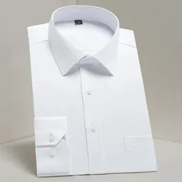 Plus size masculino básico padrão-ajuste manga longa camisa sólida listrado formal negócios branco trabalho escritório clássico camisa masculina 240110