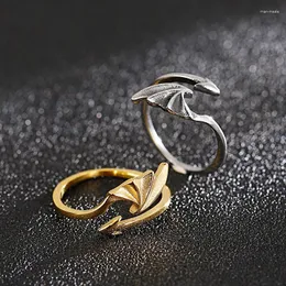 Cluster Rings 2024 Stainless Steel Gold Silver Color Arrow Wing Ring For Couple Titanium Demon Feather Open Jewelry