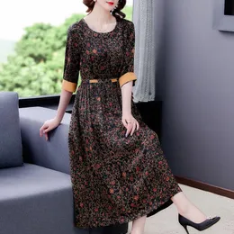 Vestido 2023 estampado Vintage satén de seda negro vestido de fiesta de alta calidad elegante mujeres ceñido al cuerpo Vestidos de noche verano Casual Vestidos Midi