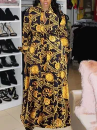Grundlegende Freizeitkleider LW Frau Maxi Langarm bodenlangen Revers Ausschnitt Gold Herbst New Boho Beach Übergroßes lockeres Kleid L-3XL YQ240110
