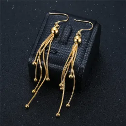 2024 neue Lange Quaste Baumeln Ohrringe für Frauen 14 k Gelb Gold Hochzeit Tropfen Earing Koreanische Mode Schmuck Geschenke