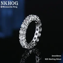 NKHOG Real 5mm Row Rings For Women S925 Sterling Silver Plated Pt950 Finger Ring Party Eternal Wedding Fine Jewelry 240109
