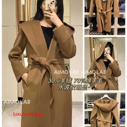 Maxmaras Women's Lap Coat Camel Hair Coats Aimo Purchasing Sシリーズ水波パターンカシミアウールブレンドと帽子と縛りバスローブコートRJ9D