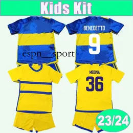 espnsport 23 24 Boca Juniors Kids Kit Camisas de futebol MARCOS ROJO ZEBALLOS BENEDETTO CAVANI BARCO Home Away Camisas de futebol Uniformes de manga curta