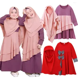 Roupas étnicas 2 pcs muçulmano crianças meninas abaya hijab longo maxi vestido conjunto turquia khimar burqa oração kaftan islam dubai eid festa ramadan árabe