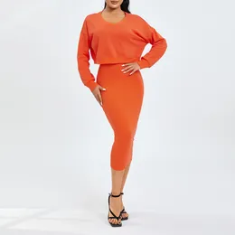 Vestidos de trabalho Puloru Mulheres 2 peças vestido conjuntos outono streetwear ternos sem mangas com decote em v midi bodycon com manga comprida moletom recortado