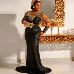 Partykleider Plus Size African Black Beaded Lace Prom mit handgemachten 3D-Perlen funkelnden Kristall Aso Ebi formelles Kleid Hochzeitskleid