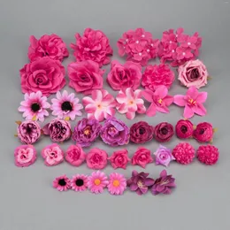 Flores decorativas cabeças de flores de seda artificial conjunto combinação rosa estilo vermelho 38/pacote para diy hairpin corsage pulso artesanato decoração