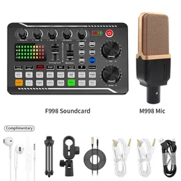 Professionell BM800 Microphone F998 Sound Card Mixer -satser för levande röstblandningskonsolförstärkare Audio DJ Equipment 240110