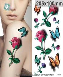 Arte corporal adesivo de tatuagem temporário à prova d'água para mulheres lindas cores 3d borboleta rosa grande braço tatoo inteiro qc26094716848