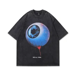 Vintage Übergroßes T-Shirt Hip Hop Auge Grafik Druck Punk Gothic Gewaschen T-shirt Streetwear 2024 Harajuku Baumwolle Lose Shirts Tops