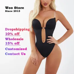 Woo Store Push Up Body da donna Sexy Shapewear Biancheria intima senza schienale Profondo scollo a V Cinturino a U Reggiseno con perizoma 240109