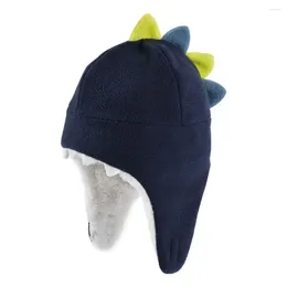 Berets Boys Girls Winter Winter Layer Double Cartoon Dinosaur Shape Hats Baby Hates وضع قفازات الصوف القطبية الدافئة للصبي