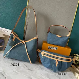 Denim Bag Vintage Hand Bag Waist Bag Designer Shoulder Bag Women Tote Bags Canvas Handbag Old Flower Underarm Bag Print Purse Backpack Gold Hardware Pouch 46203 46837