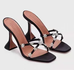 Amina muaddi Begum Damen-Sandalen mit hohen Absätzen, echte Seide, mit Kristallen verzierte Riemen-Hausschuhe, Pantoletten-Schuhe, Strass-Spule, Damen-Absätze, Luxus-Designer 77