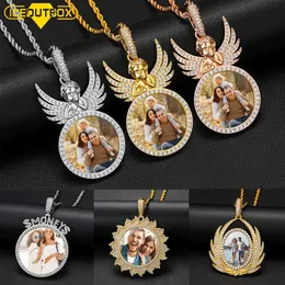 Necklaces New Custom Photo Memory Medallions Pendant Necklace Round Heart Rectangle Triangle Hip Hop Jewelry Personalized Cubic Zircon