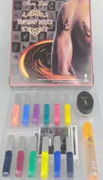 Vücut Boyama Sanat Dövme Deluxe Kit Glitter Dövme Kiti Dövme Yoğunlaştırıcı Sıvı Tutkal 12 Renkler TCLG125363080