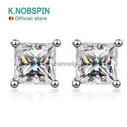 Stud KNOBSPIN D Color Princess Cut Moissanite Earring s925 Sterling Sliver Plated with 18k White Gold Earrings for Women Fine Jewelry YQ240110