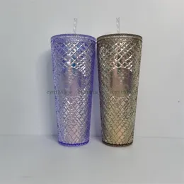 Starbucks Double Champagne Cup Straw Cup 710ml Tumblers Sereia Plástico Água Fria Copos de Café Presente Caneca Pink233B