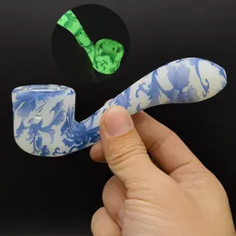 Cachimbo de silicone de 4,3 polegadas para fumar cachimbo manual que brilha no escuro com tigela de vidro