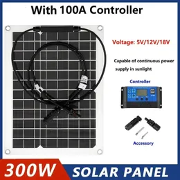 300W solpanel 18V Sun Power Cells Bank med anslutningskontroller IP65 för telefonbil RV -båtladdare 240110