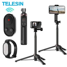 Tripods Telesin Wireless Remote Control for Gopro Hero 11 10 9 Max Aluminium Alloy Selfie Stick Foldable Tripod for Iphone 13 Smartphone