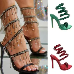 Scarpe eleganti Designer Tacchi a bordo sandalo in cristallo festa in pelle con tacchi alti tacchi da sera scarpe da donna con scarpa di lusso