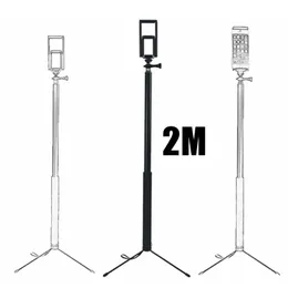 Tripods 2m Extended Handle Stretch Selfie Stick+Large Tripod Bracket+Phone Fix Clip For GoPro 10 9 8 7 DJI Action2 Insta360 ONE RS R X2