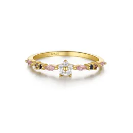 Aide 925 prata esterlina colorido zircões flor borboleta anéis para mulheres deslumbrantes jóias de verão fino círculo empilhável anéis 240109