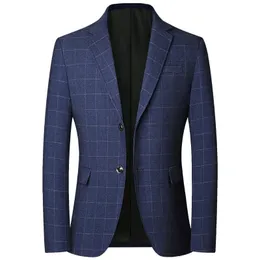 Spring Mens Business Casual Slim Fit Kurtka do mokretów Wysokiej jakości płaszcz w kratkę mężczyzn kombinezony ślubne Blazer Kurtki Rozmiar 4xl 240110