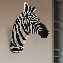 3D Zebra Head Wall Decor Statue Hemtillbehör Harts Djurdekoration Julrum Dekor Nordisk skulptur 240109