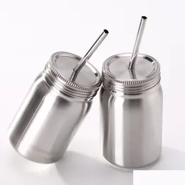 Bicchieri 5 pezzi tazza d'acqua barattolo di vetro in acciaio inossidabile singolo 700 ml 500 ml con coperchio St caffè birra boccale di succo lattine bere goccia personalizzata D Dhuq5